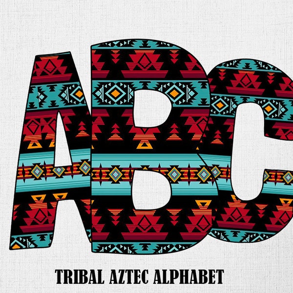 Tribal Navajo Pattern Letters Alphabet Set Digital Download Alphabet Aztec Tribal Motif Letters Set PNG Sublimation Commercial Use POD