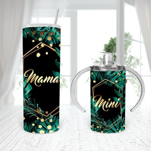 Oro tropical Matching Mommy and me Straight Sippy Cup 20 oz vaso Sublimación 4 DISEÑOS oro hojas tropicales DIGITAL agregar nombre de texto