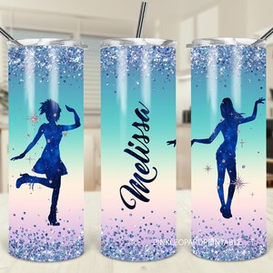 ギャラクシーダンサー昇華20オンススキニータンブラーシームレスデザイングリッターギャラクシーダンサースペースダンステンプレート名前テキストを追加パーソナライズ