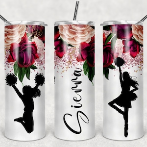 Cheerleaders 20oz Skinny Tumbler seamless DESIGN Cheerleaders floral TEMPLATE rosas granate rosas cheerleading personalizar PNG seamless