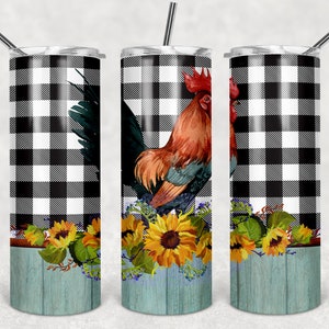 Gallo de granja Vaso delgado de 20 oz PLANTILLA Vida en la granja Gallo cuadros estilo búfalo rústico granja madera Sublimación DISEÑO agregar texto nombre personalizar