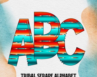 Serape  Letters Alphabet Triba Teal Orange Serape Aztec Ethnic Set Digital Download Alphabet  Southwestern Tribal Sublimation Alpha