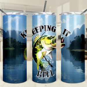 Keeping it mulinello 20oz Skinny Tumbler MODELLO salto pesce spigola pesca lago sublimazione 2 varianti di design DIGITALE aggiungi nome personalizza