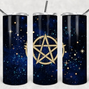 Wiccan Pentagram 20oz Skinny Tumbler 2 PLANTILLAS pagana wicca galaxia mágica Sublimación 2 variantes de diseño DIGITAL agregar nombre personalizar