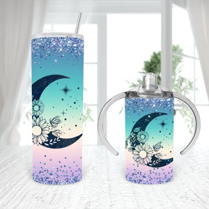 Mariposas lunares A juego con mamá y yo 12oz Straight Sippy Cup Vaso de 20oz Sublimación DISEÑOS Descarga digital Mama mini flores de luna