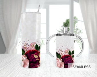 Maroon blush roses  Matching Mommy and me 12oz Straight Sippy Cup 20oz tumbler Sublimation DESIGNS seamless Download flowers boho roses