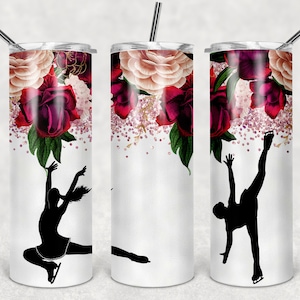 Pattinaggio di figura Tumbler skinny da 20 once senza soluzione di continuità DESIGN pattinaggio MODELLO pattinaggio di figura fiori personalizza PNG senza soluzione di continuità aggiungi testo nome