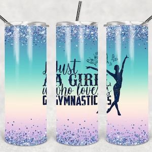 Solo una ragazza che ama la ginnastica Bicchiere magro da 20 once senza giunture DESIGN ginnasta MODELLO galassia farfalle ginnaste personalizza PNG senza giunture