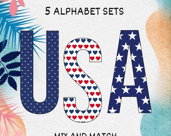 Patriotic Alphabet Letters PNG, American Flag, 4th of July (Digital Download)