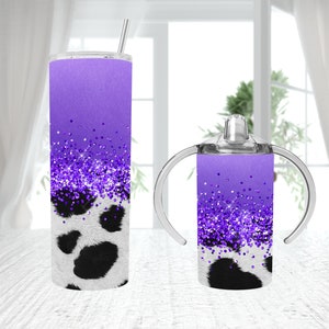 Purple glitter Cowhide Matching Mommy and me Straight Sippy Cup 12oz y 20oz vaso Sublimation DESIGN Digital DESCARGAR purple Cowhide