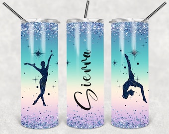 Gymnastics 20oz Skinny Tumbler seamless DESIGN gymnast TEMPLATE galaxy glitter gymnasts personalize PNG seamless add name