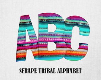 Serape Aztec Alphabet PNG Set, Tribal Letters (Digital Download)