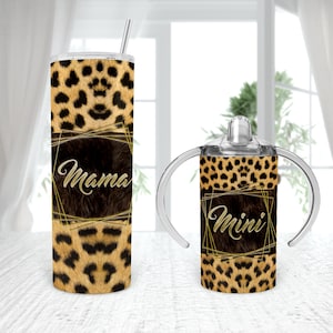 Leopardo combinando mamãe e eu copo com canudinho reto de 20 onças sublimação 4 PROJETOS leopardo chita impressão de pele de animal DIGITAL adicionar nome de texto