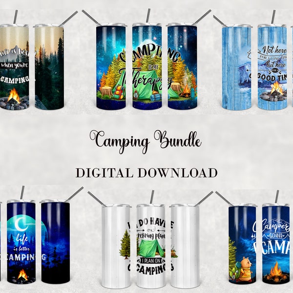 Campingbundel Sublimatie 20oz Skinny Tumbler SJABLONEN Bergen Bos Camping ONTWERPEN 6 Sjablonen Bundel Kampvuur Grappig Kamp