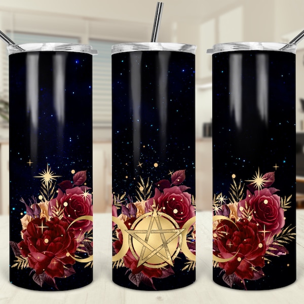 Wiccan Triple Moon 20oz Skinny Tumbler  TEMPLATE pagan wicca pentagram triple moon galaxy Sublimation  design DIGITAL add name personalize