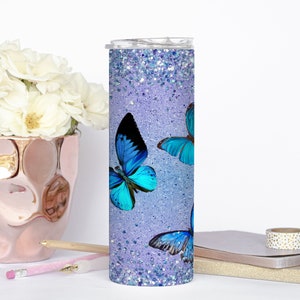 Farfalle blu 20 once Skinny Tumbler scintilla farfalla blu Sublimazione blu acqua aggiungi il tuo nome di testo DIGITALE Scarica 2 DISEGNI PNG