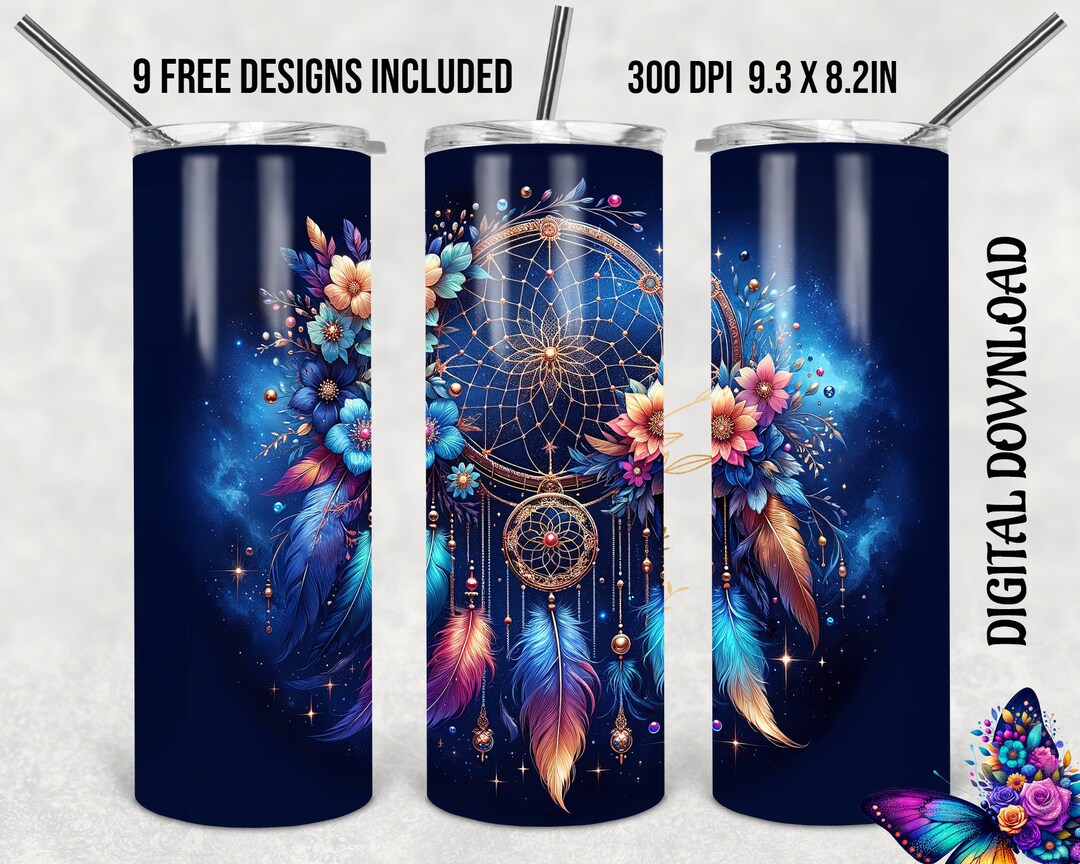 Dreamcatcher Flowers 20oz Skinny Tumbler TEMPLATE Floral Dreamcatcher ...