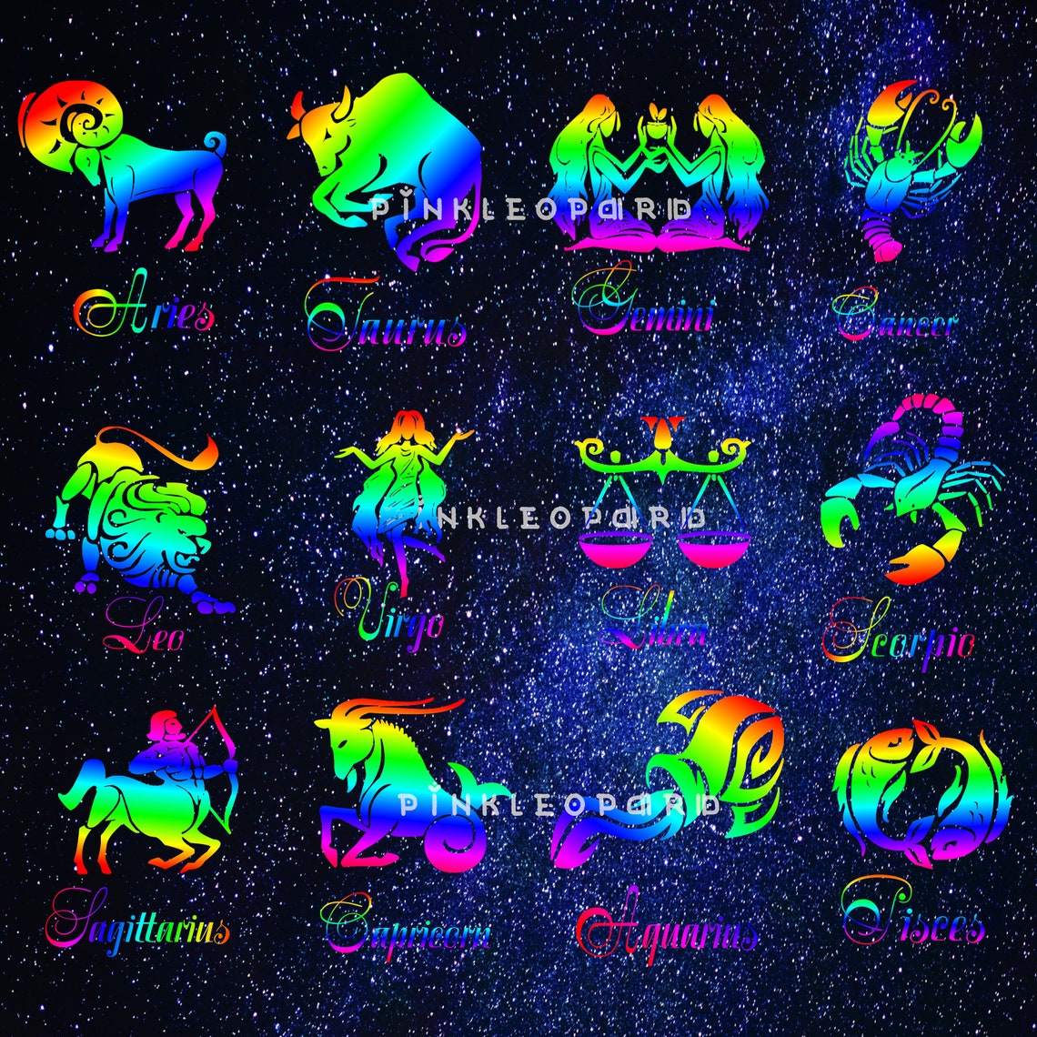 Zodiac BUNDLE Rainbow Zodiac SIGNS 12 Pack Astrology Esoteric Etsy