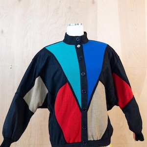 Vintage 1980s Knit Color Block Bomber, 40&quot; Chest