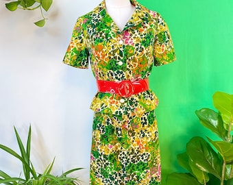 Colorful 1960s Carnaby Street Matching Skirt & Blouse, Jacket Set | XS-S | Extra Small - Small
