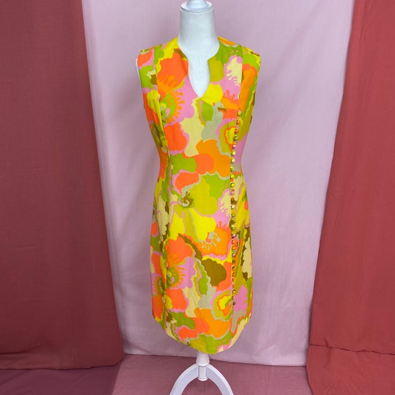 1960s Neon Psychedelic Gregg Draddy Mini Dress | M