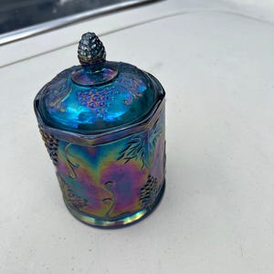 Harvest Grape Carnival Glass Biscuit Jar