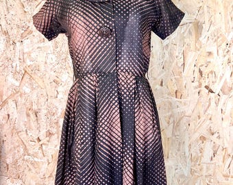 1950s Geometric Dress - Small - Medium -Midcentury Shirtwaist Daytime Casual Dress