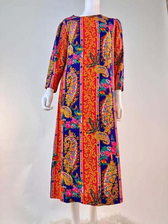 1960s Psychedelic Summer of Love Paisley Midi Dre… - image 1