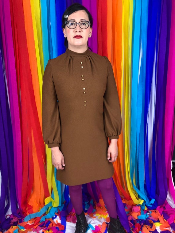 60s Mod Poet Sleeve Longsleeve Dress with Bow | Me
