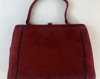 Borsa a mano vintage in pelle scamosciata di metà secolo, anni '50/'60.