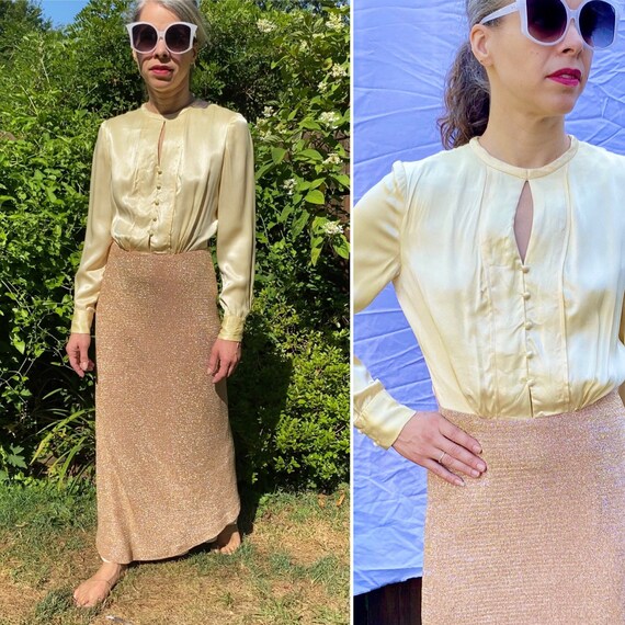 1970s Metallic Gold Evening Gown Maxi Dress | XS -
