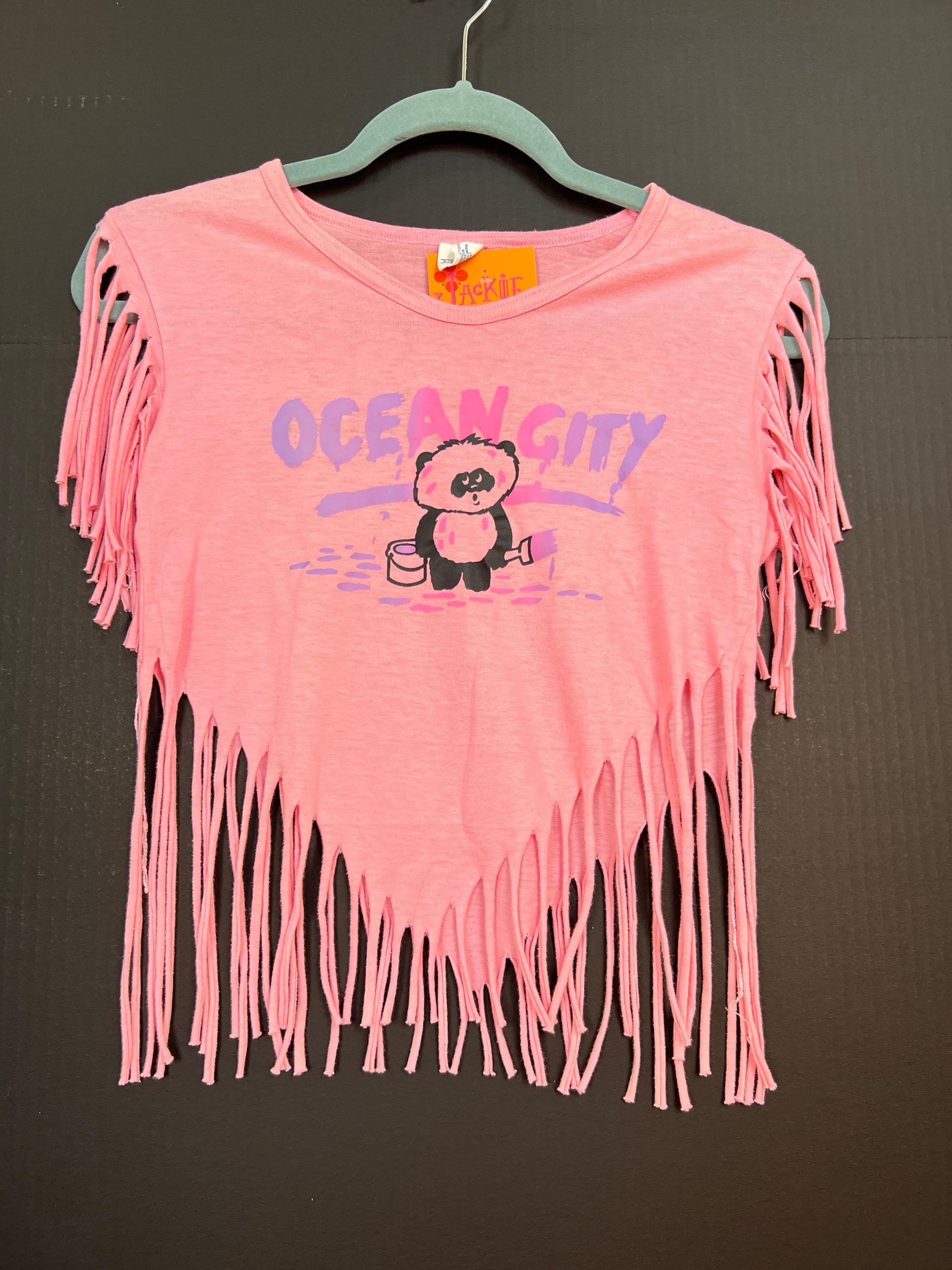 Vintage Ocean City, Child Souvenir Pink Fringe Tank Top, 1980s