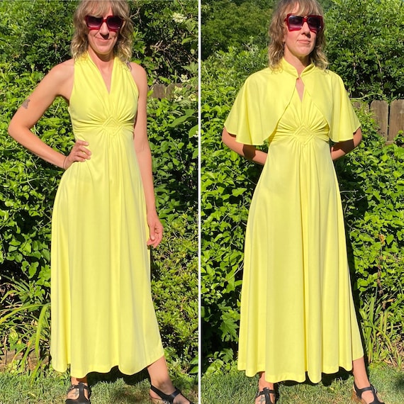 Two Piece 1970s Maxi Dress with Removable Capelet