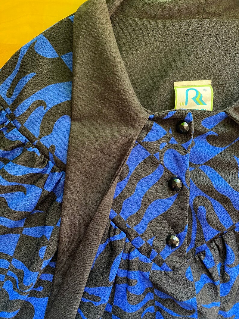 70s 80s Pussy Bow Dress Three R\u2019s 70s Op Art Mod Dress 3X 4X Vintage Plus Size Psychedelic Dress