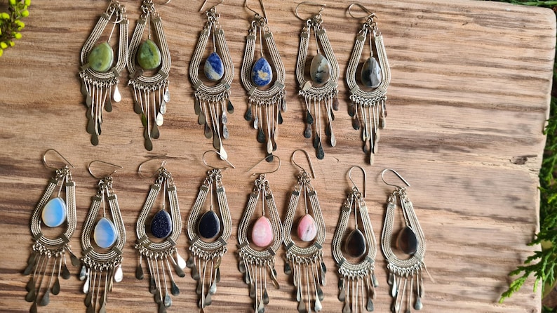 Alpaca Silver Shiny Light Dangle Earrings Goddess Gaia Semi Precious ...