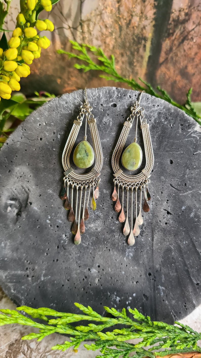 Alpaca Silver Shiny Light Dangle Earrings Goddess Gaia Semi Precious ...