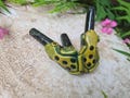 Kambo green and red frog Kuripe Serpentine Macchu Pichu stone base