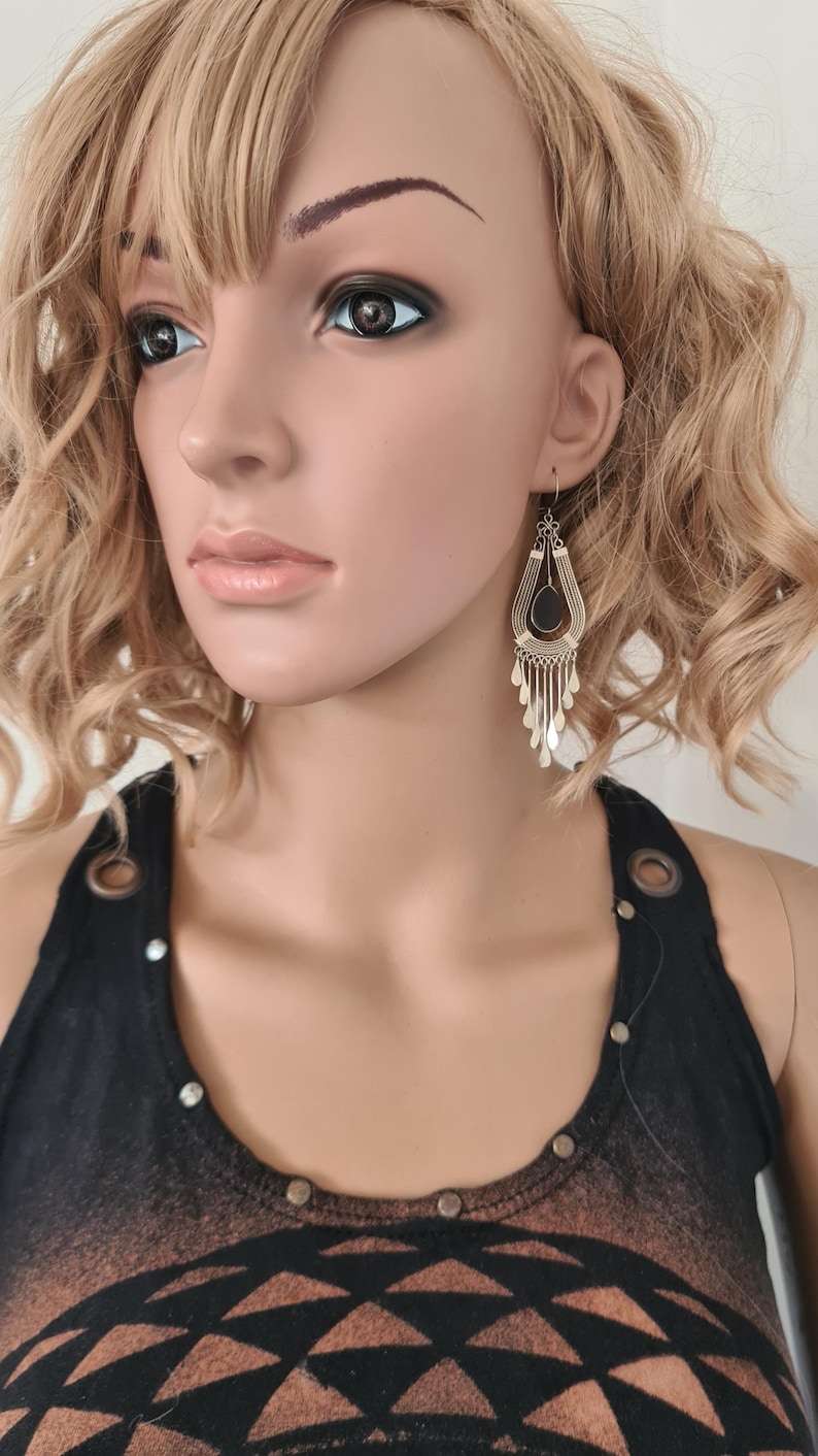 Alpaca Silver Shiny Light Dangle Earrings Goddess Gaia Semi Precious ...