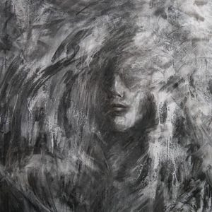 Ready to Ship Charcoal Drawing, Original Hand Drawn, 24x36in, Original Drawing In The Shadows, Abstract
