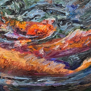 Original Oil Painting, 10x20in, Ready To Ship Art, Underwater Painting, Koi Fish Painting