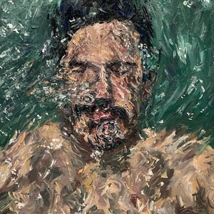 Unterwasser Mann Ölgemälde Druck, Kunstdruck, Original handgemalt, 20,5 x 25,5 cm, gerahmt, Original Gemälde