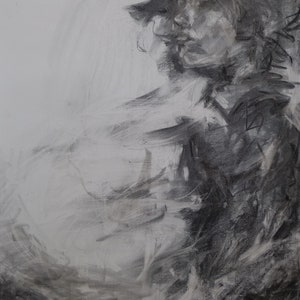 Original Charcoal Drawing, 24x36in, Ready To Ship Art, Abstract Portrait, Portrait Drawing