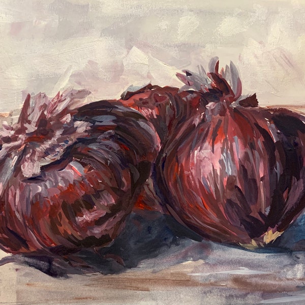 Red Onion Painting, 8x10in Painting, FRAMED Wall Art, Ready to Ship Onion Oil Painting