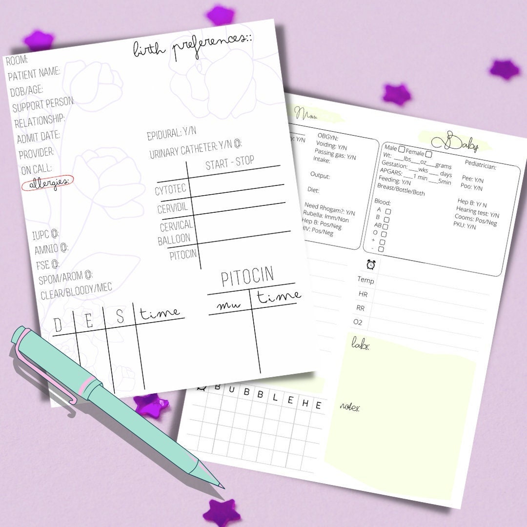 Labor/delivery/postpartum/nursery Assessment Sheets Etsy
