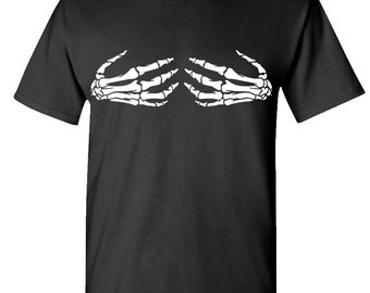 GLOW IN THE DARK Skeleton Hands Holding Boobs Halloween Funny Hoodie Pullover
