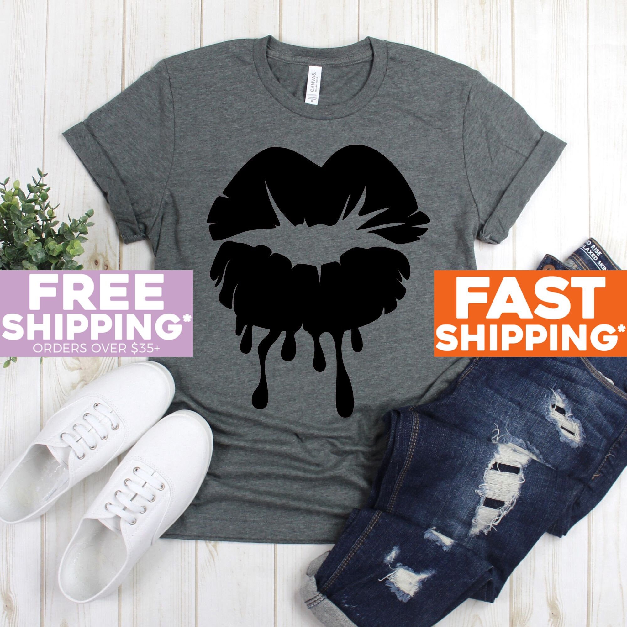 Halloween Shirts Witch Lips Dripping Lip Vampire Kisses - Etsy