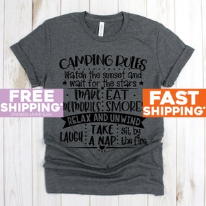 Camping Hiking - Camping Rules TShirt - Camper Camp Adventure - Happy Camper Shirt - Funny Nature - Outdoor - Vacation