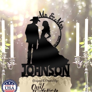 Country Western Wedding Cake Topper with Children Rustic Farm Barn Weddings