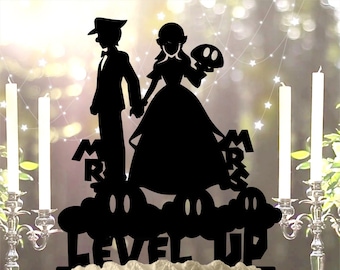 Mario Plumber Princess Peach Level Up Name Date Personalized Custom Wedding Anniversary Cake Topper