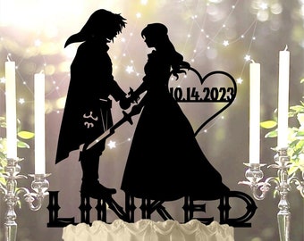 Link and Zelda Themed Wedding Cake Topper Linked Personalized Gamer Wedding